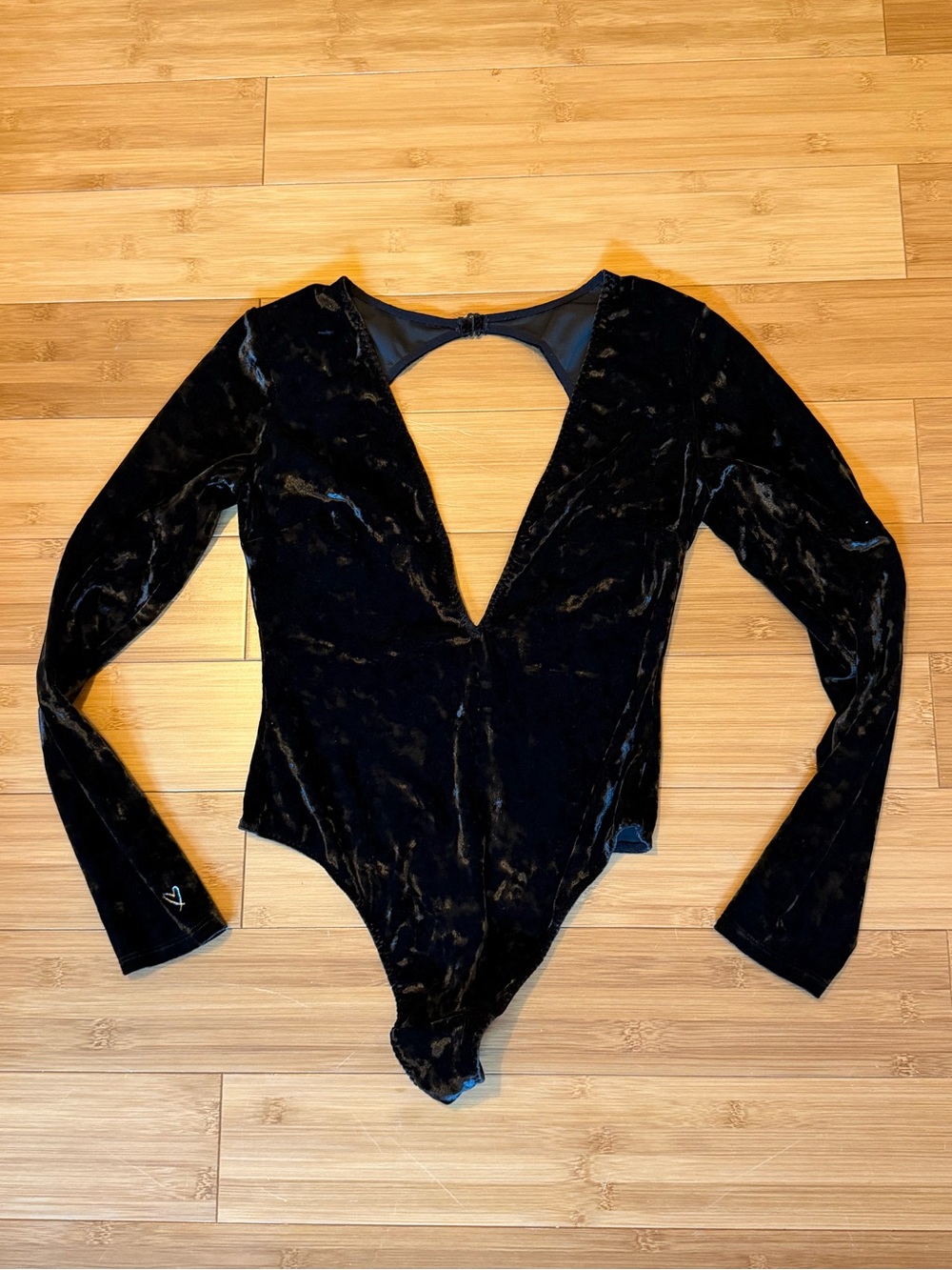 Victoria's Secret Black Velvet Plunge Long-Sleeve Bodysuit